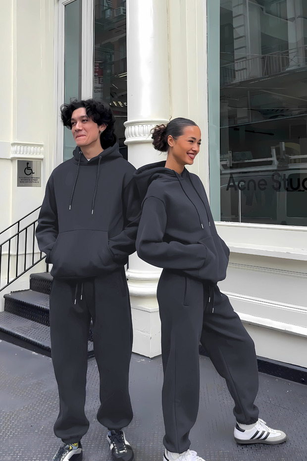 Women Men Trend Model Couples Special 3 Yarn Oversize Single Tracksuit Set