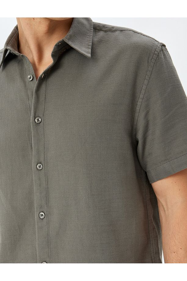 Pamuklu Düğmeli Regular Fit Kısa Kollu Gömlek - 5