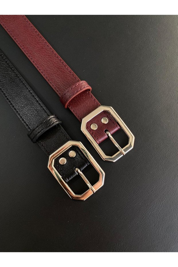 2-Piece Square Stitched Silver Buckle Belt Waist Belt Coat Belt Dress Belt Trouser Belt
