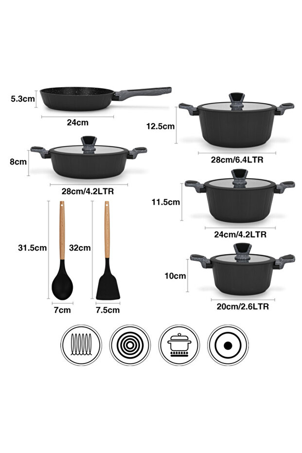 11-piece Cookware Set Non-stick Stockpot, Shallow Casserole, Frying Pan, Ladle And Spatula - 3