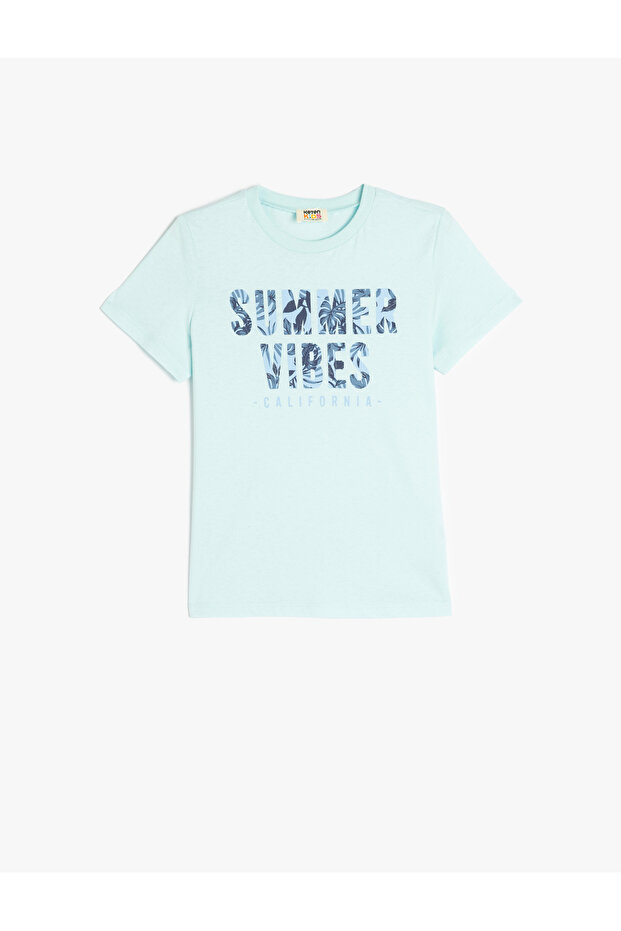 Slogan Printed Crew Neck Short Sleeve Cotton T-Shirt