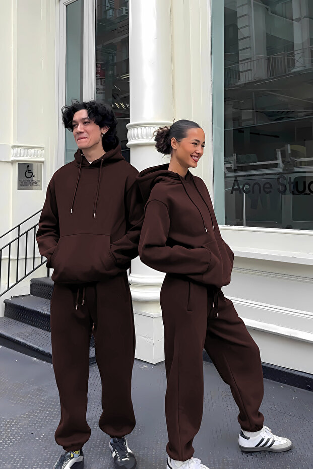 Women Men Trend Model Couples Special 3 Yarn Oversize Single Tracksuit Set