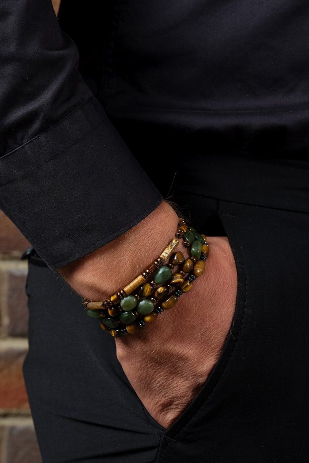 Certified Natural Stone Combination Bracelet - Jasper - Jade - Tiger Eye - Hematite - Stylish and Special Design