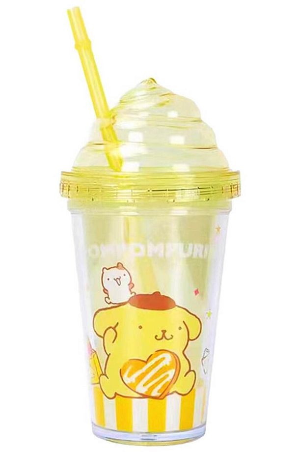 Sanrio Lisanslı Pipetli Plastik Şişe (320ml) - Sarı - 1