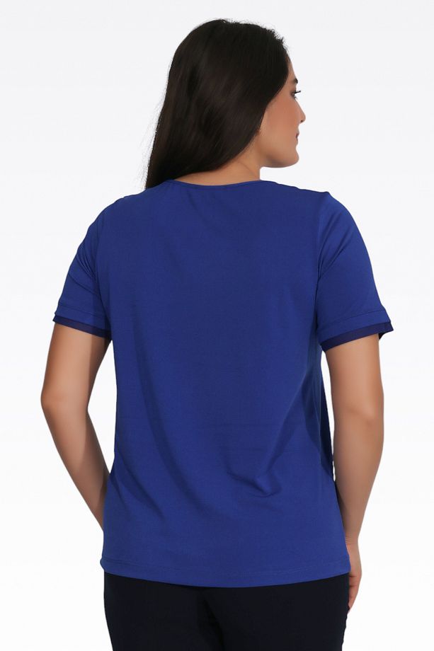 10963 SAKS TÜL DETAYLI KREP ÖRME BLUZ - 4
