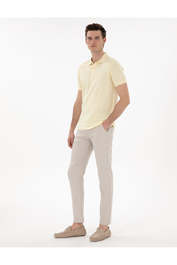 Beige Slim Fit Elastic Waist Canvas Trousers 50301791-Vr011