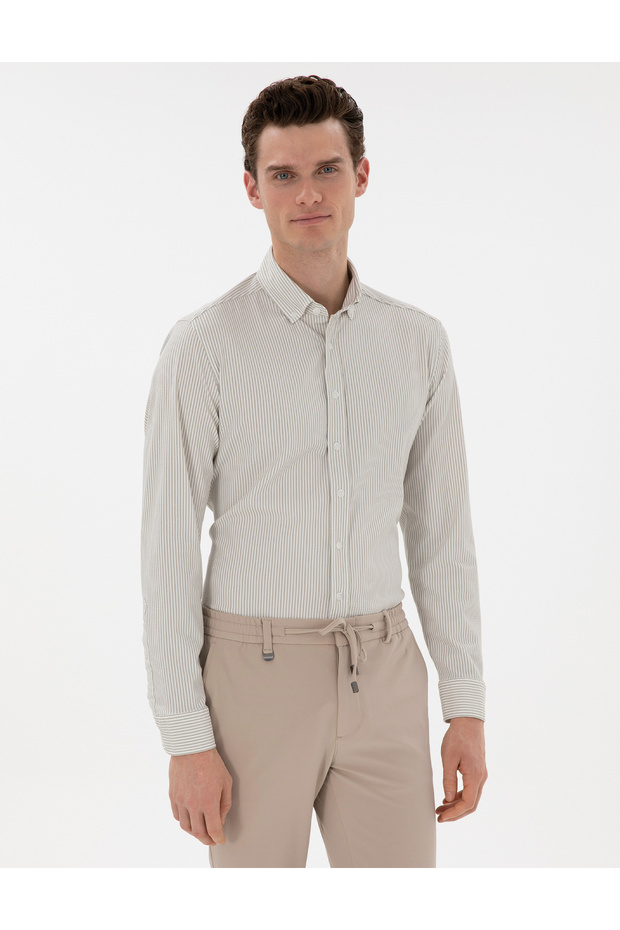 Çağla Slim Fit Striped Long Sleeve Shirt 50301583-Vr016