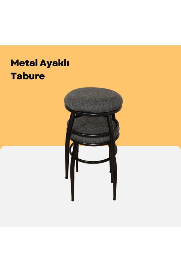Tabure, 2'li Tabure, Metal Ayaklı Tabure, İç İçe Geçebilen Tabure, İkili Tabure,siyah - 3