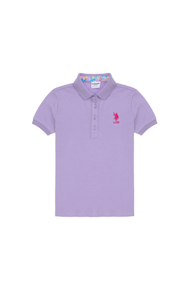 Girl's Lilac Polo Neck Basic T-Shirt 50298183-Vr034