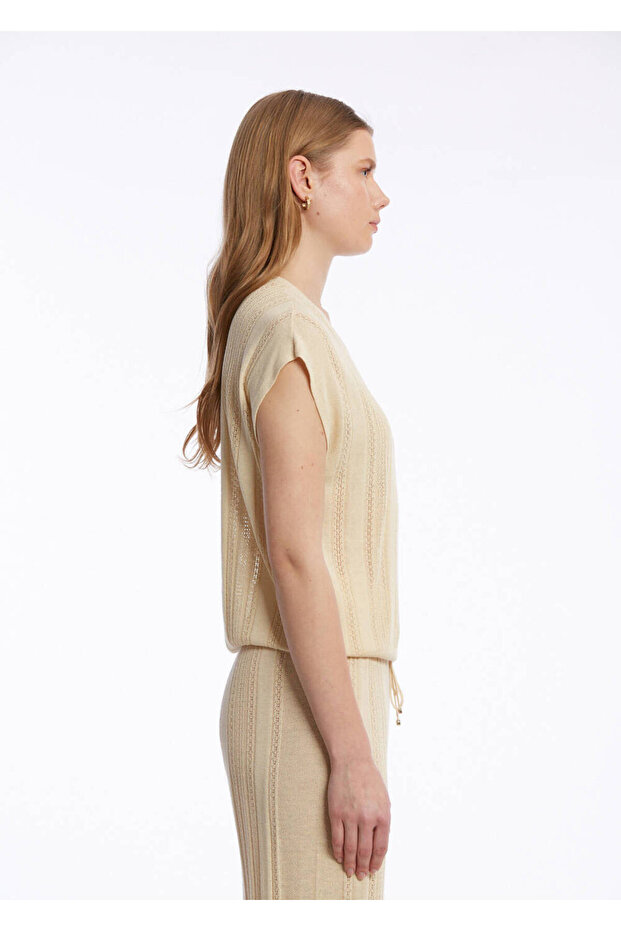 Ajur Örgü Bej Triko Üst - 3