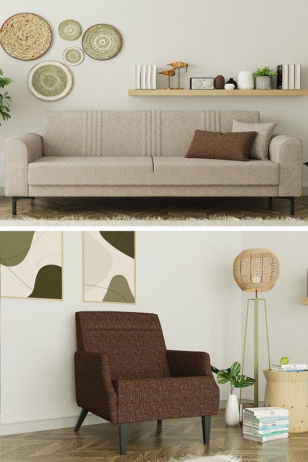 Mitra 3+1 Salon&oturma Odası Koltuk Takımı - Krem&Kahve - 2