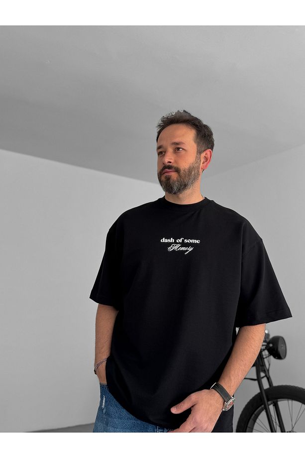 Siyah Aztek Kabartmalı Oversize T-Shirt RES-5175 - 8