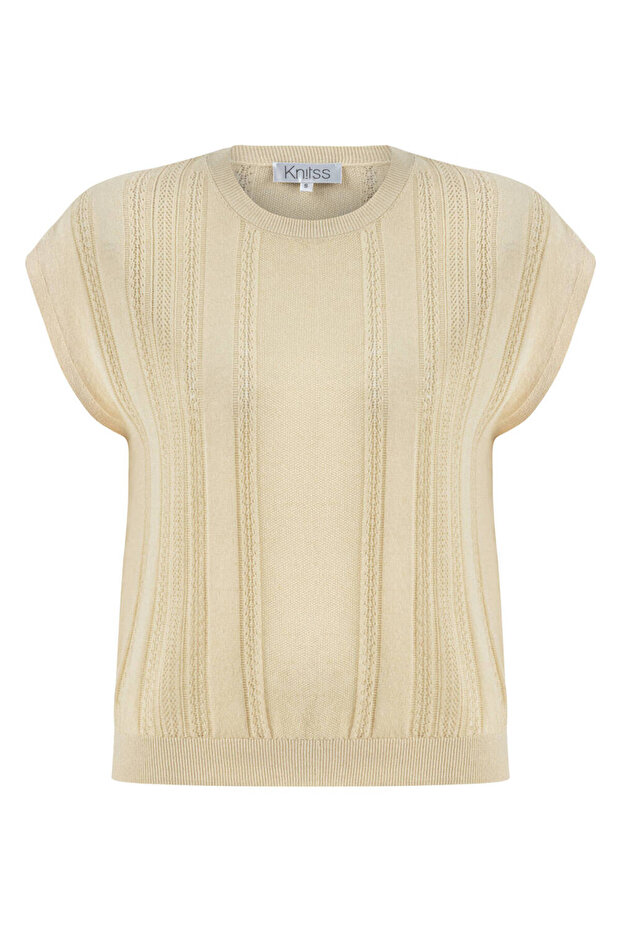 Ajur Örgü Bej Triko Üst - 6