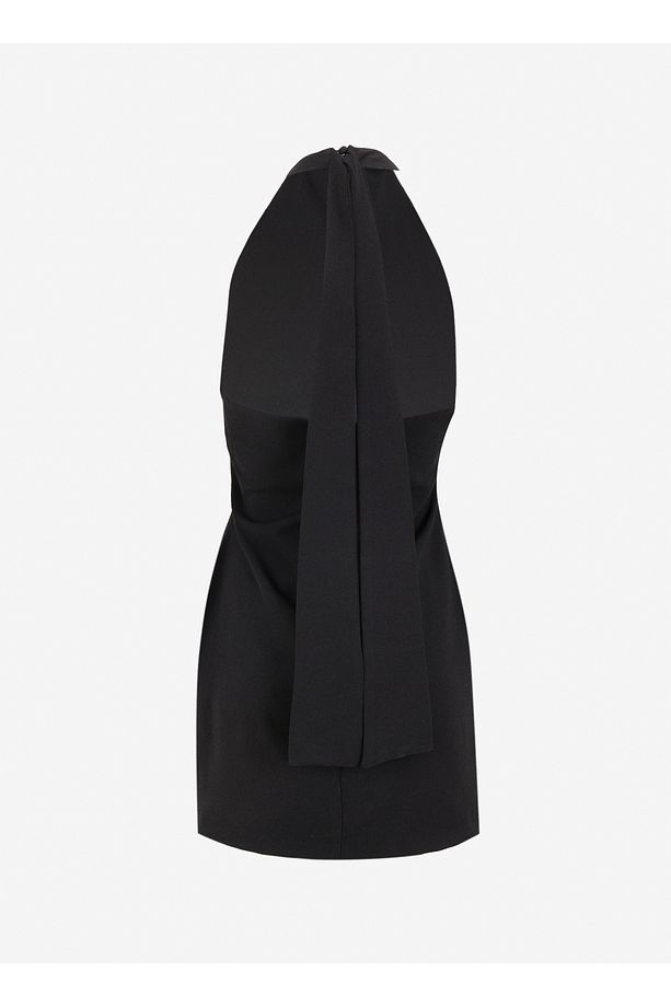 Bisiklet Yaka Düz Siyah Mini Kadın Elbise F5SL-ELB0275 - 2