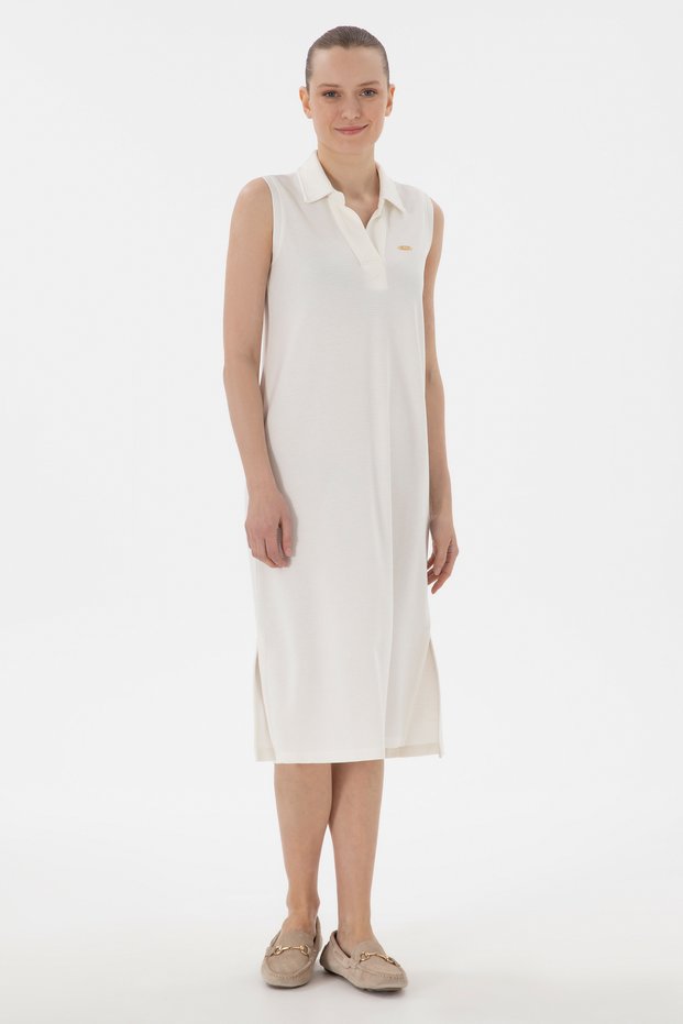 Women's Cream Polo Neck Midi Length Knitted Dress 50300674-Vr071