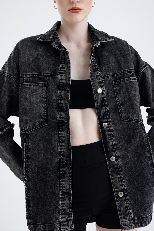 Oversize Basic Jeans Ceket - 6