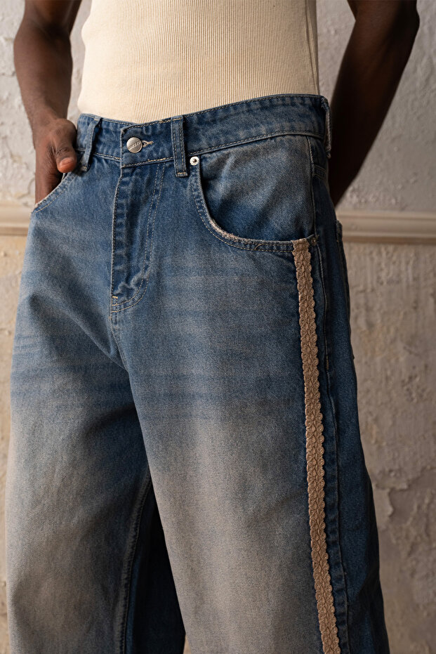 HASIR ŞERİTLİ MAVİ JEAN - 1