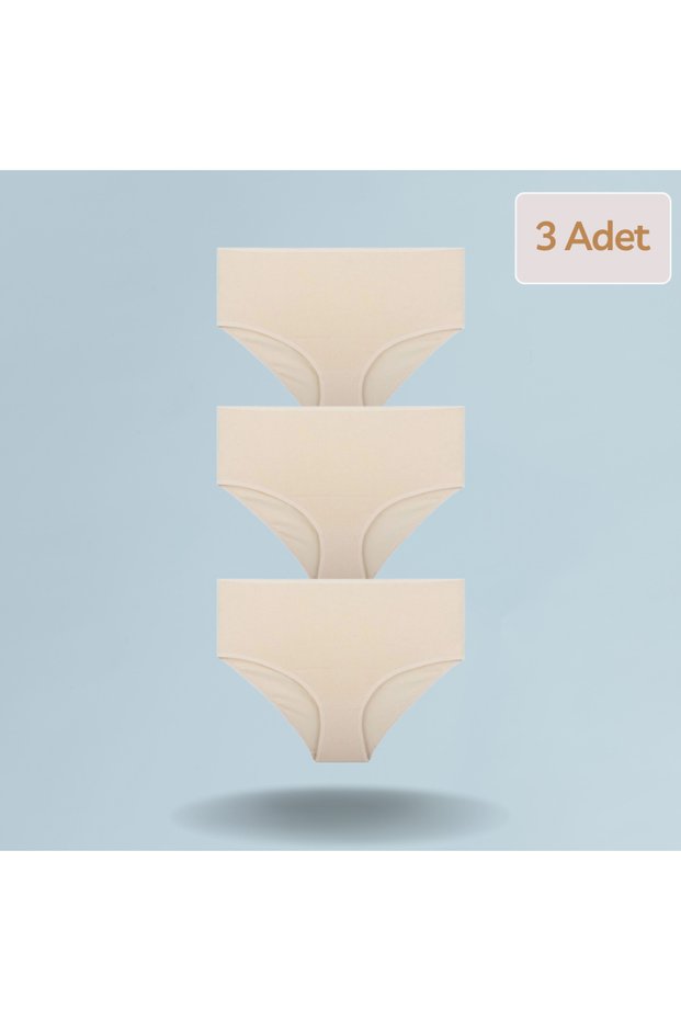 3 Pieces Cream Women's High Waist Cotton Hipster Lycra Bato Panties