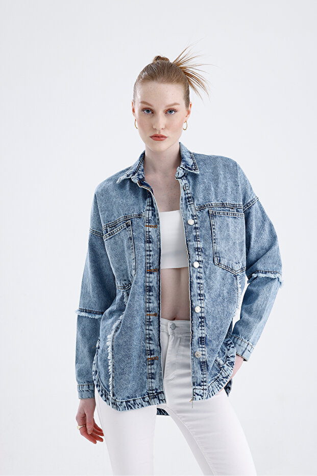 Oversize Basic Jeans Ceket - 1