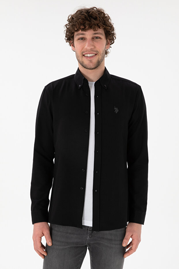 Men's Black Long Sleeve Basic Shirt 50306338-VR046