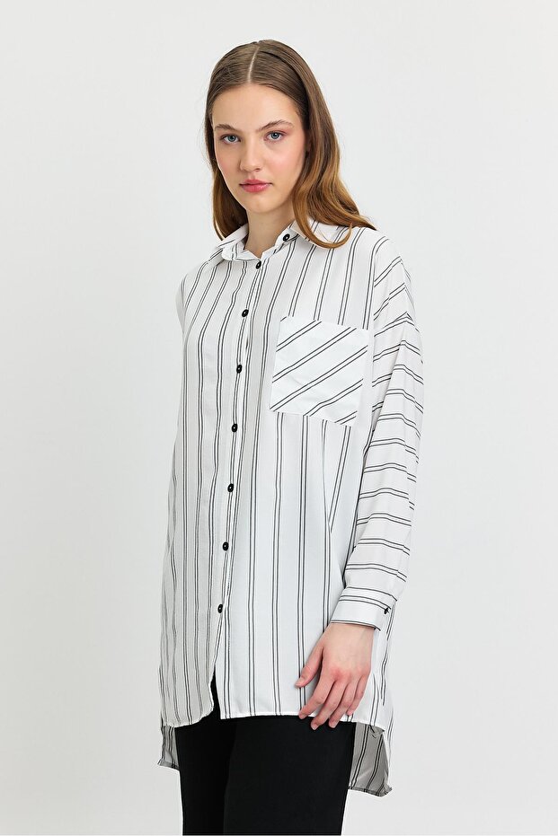 Ecru Striped Single Pocketed Tunic 4068A - 1