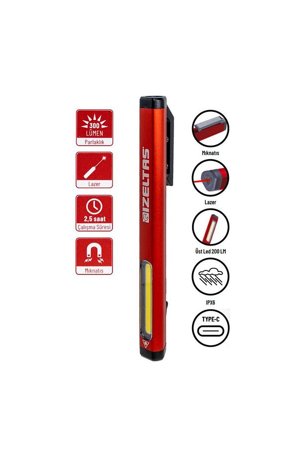 İzeltaş COB LED Şarjlı Lazer Pointer Kalem Tipi Fener 300 lm - 1