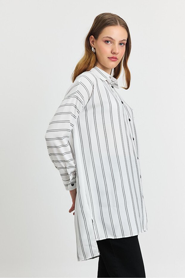 Ecru Striped Single Pocketed Tunic 4068A - 3