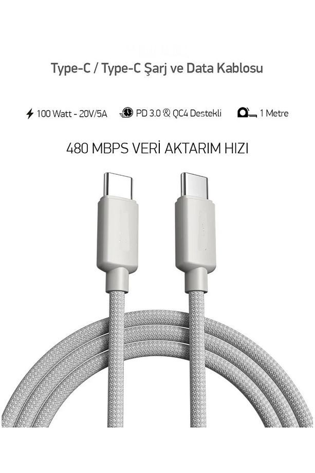 Samsung S23 Ultra 5g Uyumlu Type-c / Type-c Şarj Kablosu 100 Watt - 20v5a Pd 3.0 & Qc4 Destekli 1mt - 1