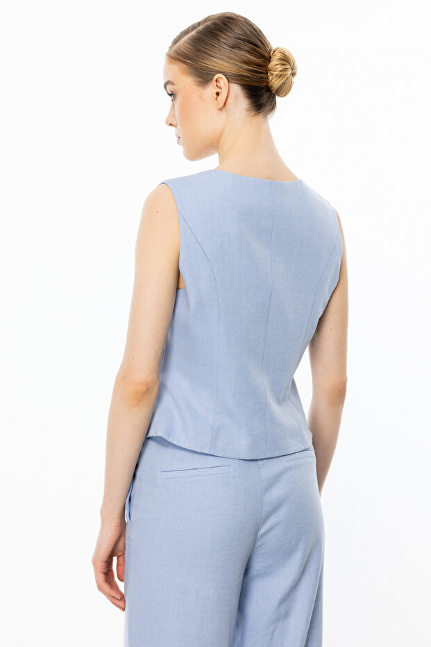 Çapraz Düğmeli Kolsuz Yelek - 4