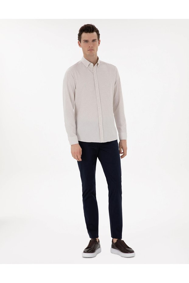 Pi̇erre Cardi̇n Woven Navy Blue Slim Fit Canvas Trousers