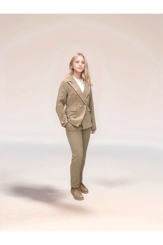 Girls' 3-Piece Suit Set – Stylish Combination of Blazer Jacket, Chiffon Blouse and High Waist Pants