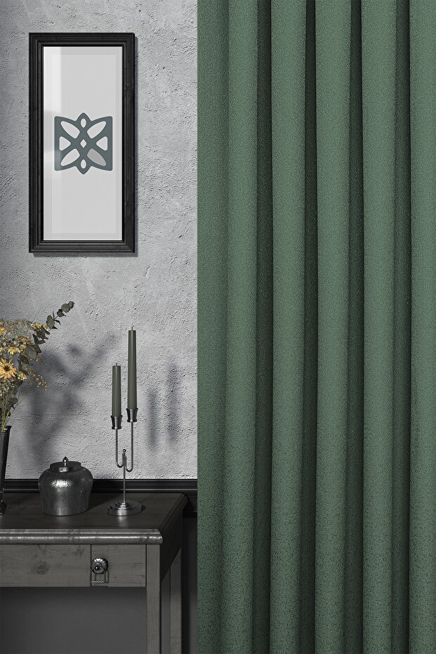 Background Curtain - Jacquard Series Flora Pattern Island Tea Green Tight Pleat (1X3) Single Wing Curtain
