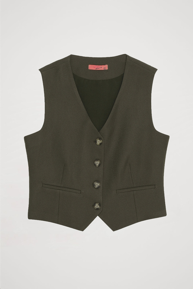 سترة بأزرار باللون الكاكي - 2