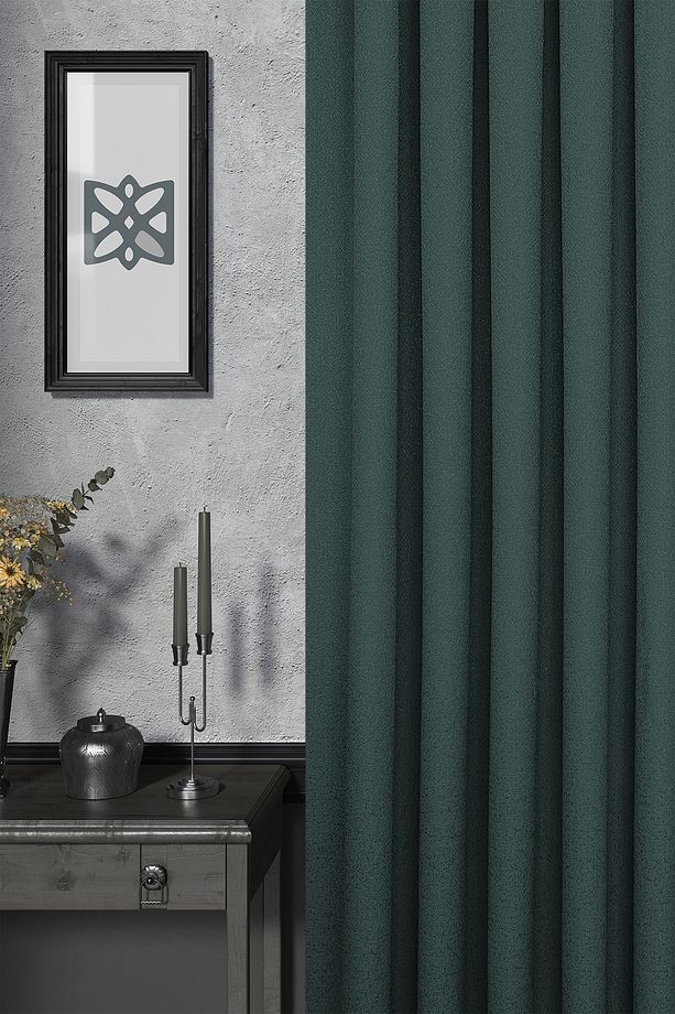 Fon Perde - Jakar Serisi Flora Desen Zümrüt Yeşili Sık Pile(1x3) Tek Kanat Curtain - 1