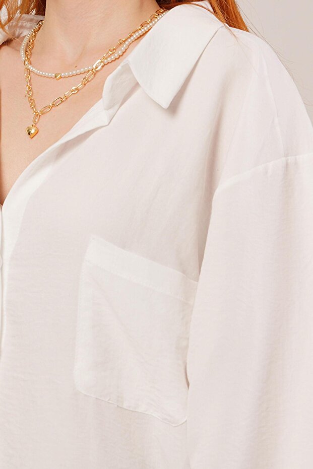 Basic Oversize Beyaz Gömlek - 7