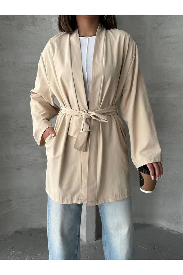 Poplin Kumaş Oversize Kadın Kimono - 1