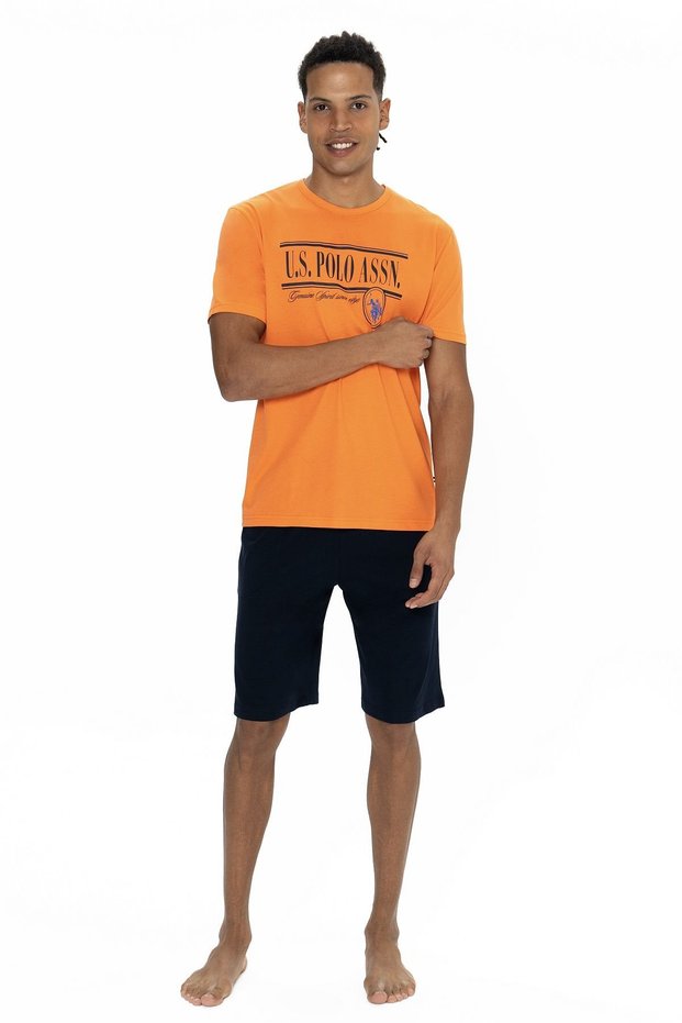 U.S. Polo Assn. 18874 Men's Short Sleeve Bicycle Collar Shorts Pajama Set-Orange