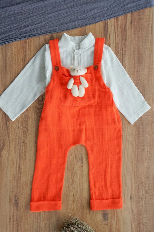 X Silk Atlas Baby Boy Girl Muslin Double Set with Salopet
