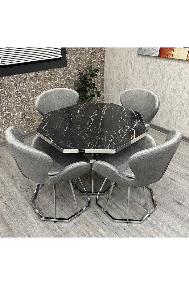 Yaprak Mutfak Yemek Masası Takımı-4 Kişilik Mutfak Masa Sandalye Takımı-yuvarlak Mutfak Masası Takım - 5