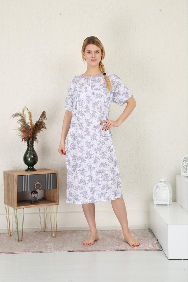 Seasonal Cotton Loose Fit Wide Fit Oversize Short Sleeve Mother's Nightgown