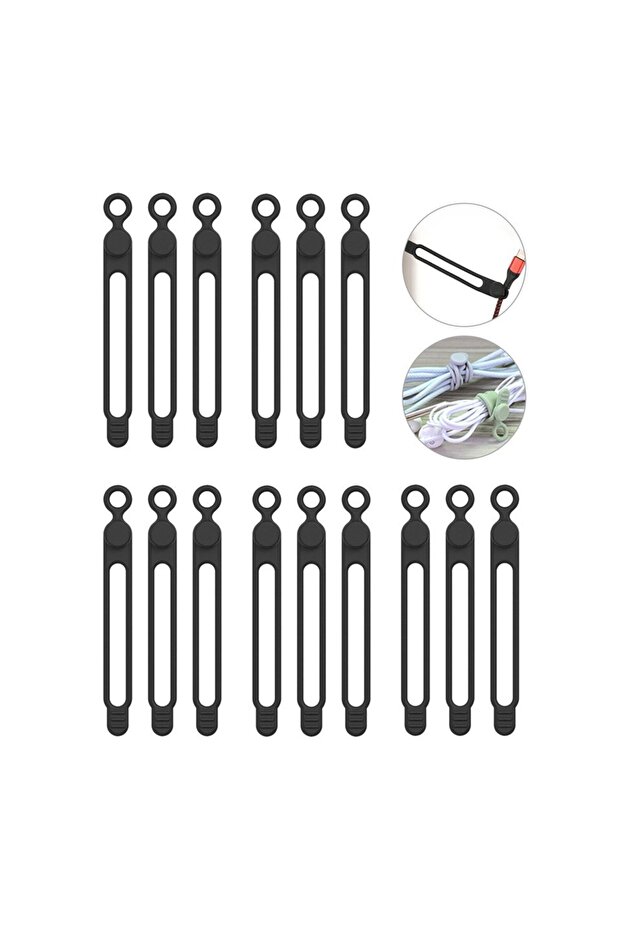 Black 15pcs Silicone Cable Ties,Cord Organizer,Cable Straps,Reusable Cord Ties,Travel Cable Organize