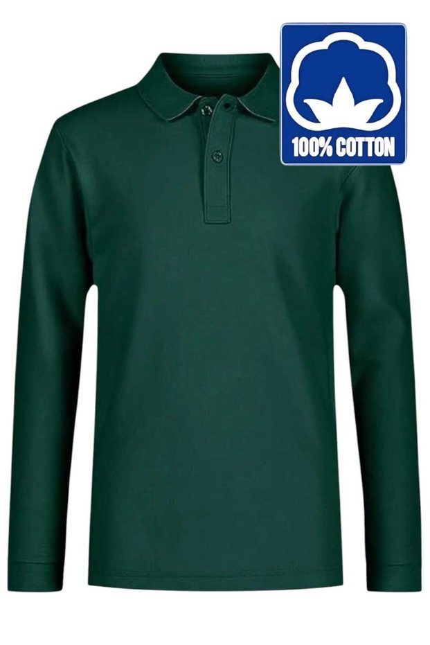 Boys Long Sleeve 100% Cotton Polo Neck T-Shirt Casual and School Uniform School T-Shirt