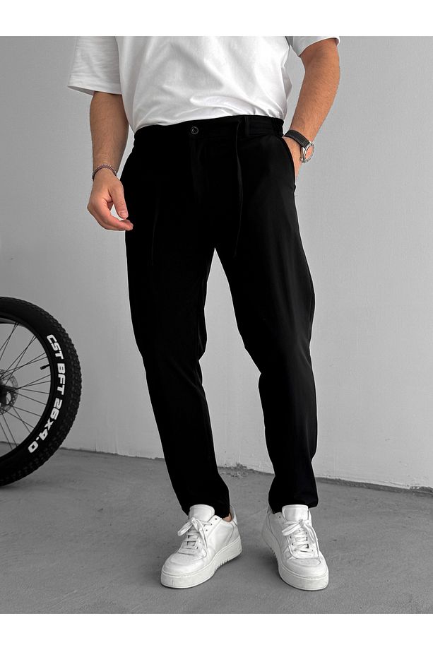 Siyah Regular Fit Paraşüt Kumaş Pantolon YP-5006 - 1