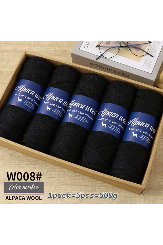 008 Black 500g alpaca wool yarn, coarse yarn, hand woven to make warm and fashionable sweaters, wind