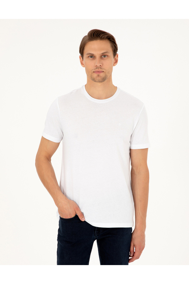 White 100% Cotton Slim Fit Crew Neck Basic T-Shirt 50306980-Vr013