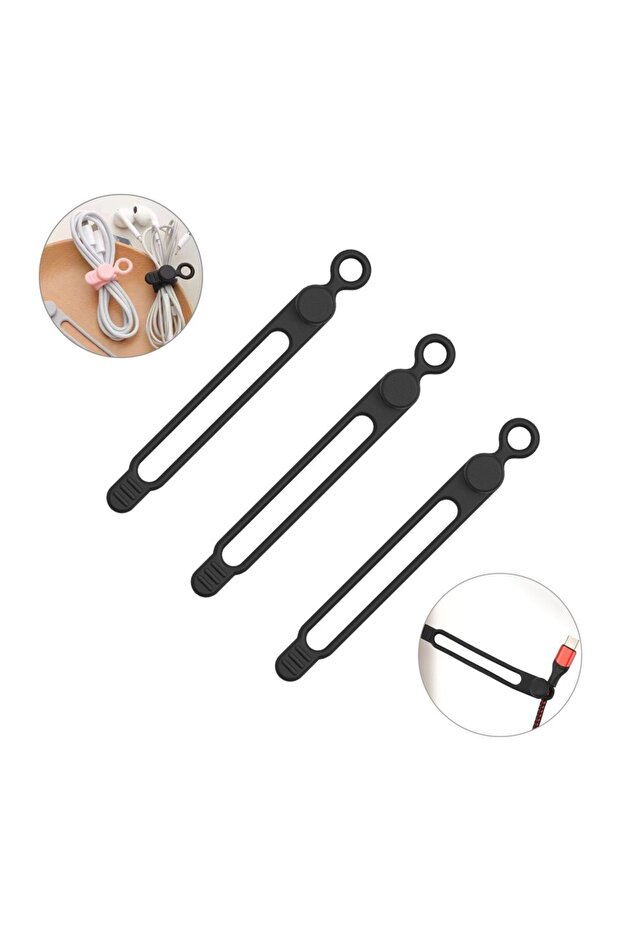 Black 3pcs Silicone Cable Ties,Cord Organizer,Cable Straps,Reusable Cord Ties,Travel Cable Organizer