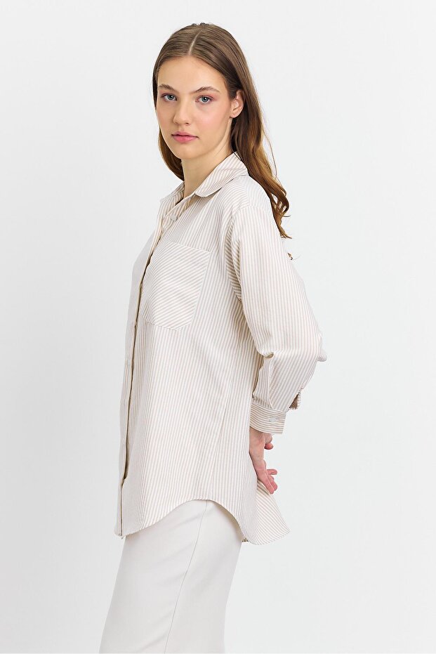 Cămașă - Model Bej și Dungă - 6