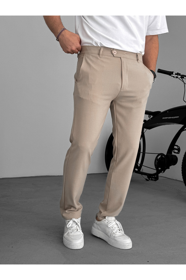 Bej Slim Fit Kumaş Pantolon KE- - 3