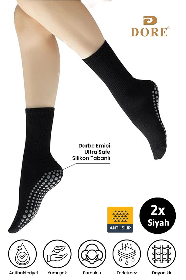 Orijinal Unisex 2 Çift Kaydırmaz Hac Umre Tavaf İçin Soket Model Kaymaz Taban Siyah Çorap - 1
