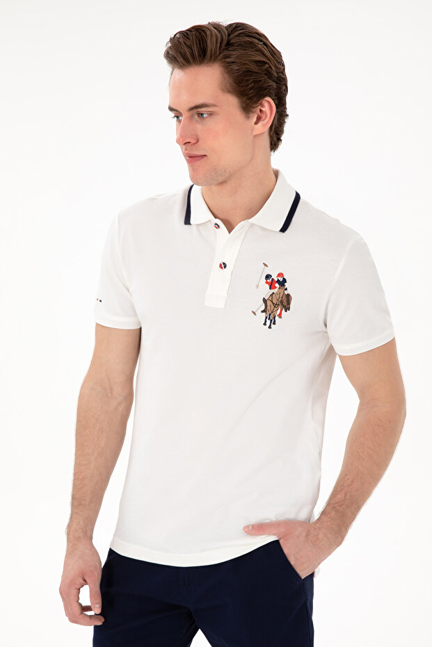 Men's Slim Fit Polo Neck White Basic T-Shirt 50298073-Vr013